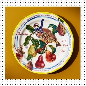 NWT Anthro x Nathalie Lete - Twelve Days of Christmas Dessert Plate PARTRIDGE